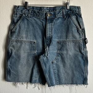 Carhartt denim blue jean double knee work wear carpenter shorts